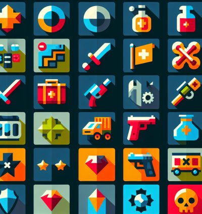 Набор профессиональных иконок "Bombie: Искусство Взрыва" для игрового интерфейса.